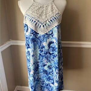 Lilly Pulitzer Blue Floral Dress with Crochet Accents